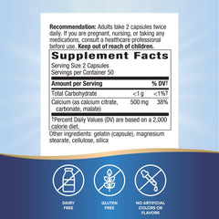 Close-up of calcium citrate, carbonate, and malate capsules