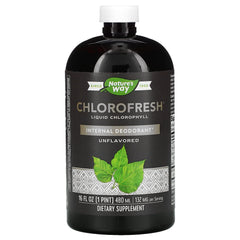 Front view of Nature's Way Chlorofresh Liquid Chlorophyll Internal Deodorant 16 oz unflavored bottle