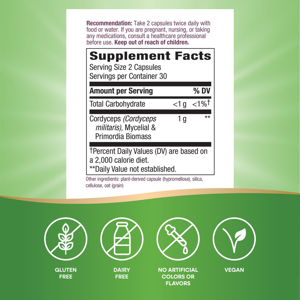 Bottle front of Nature's Way Cordyceps supplement