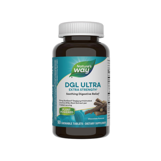 Nature's Way DGL Ultra Extra Strength chocolate-flavored chewables bottle front