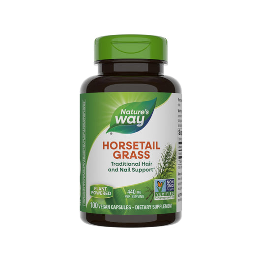 Nature's Way Horsetail Grass label showing 440 mg per serving and 100 capsules