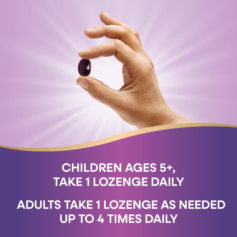 Close-up of elderberry extract ingredient in Sambucus lozenges