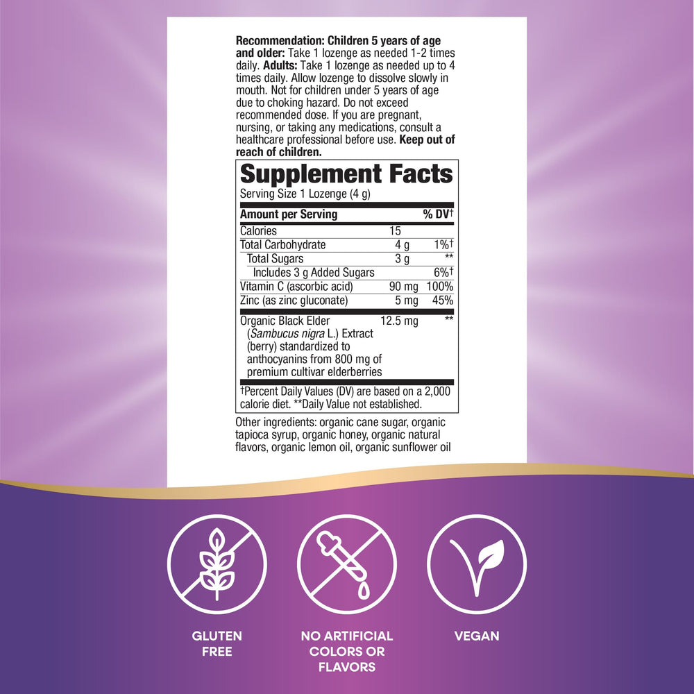 Zinc and Vitamin C ingredients in Sambucus lozenges