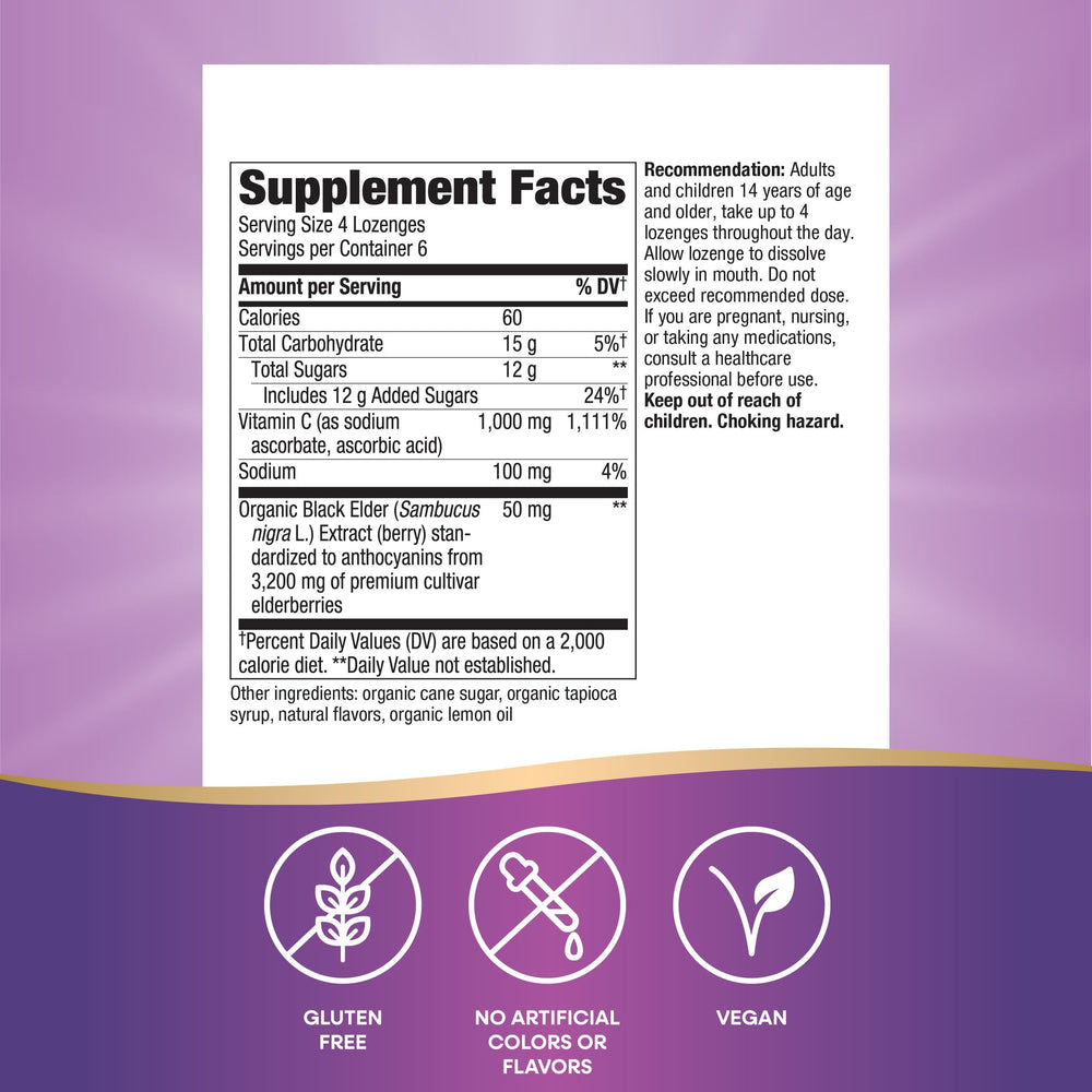 Ingredients label highlighting organic black elderberry extract