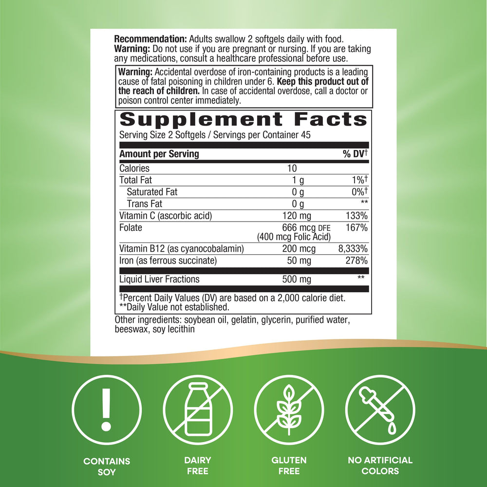 Gluten-free and allergen-free claim on Nature's Way Ultimate Iron packaging