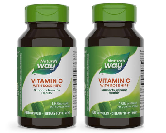 Nature's Way Vitamin C with Rose Hips bottle and capsules