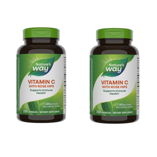 Bottle label showing Nature's Way Vitamin C with Rose Hips 1,000 mg per serving