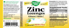 Close-up of label on NATURE'S WAY lozenges showing zinc, echinacea, and vitamin C