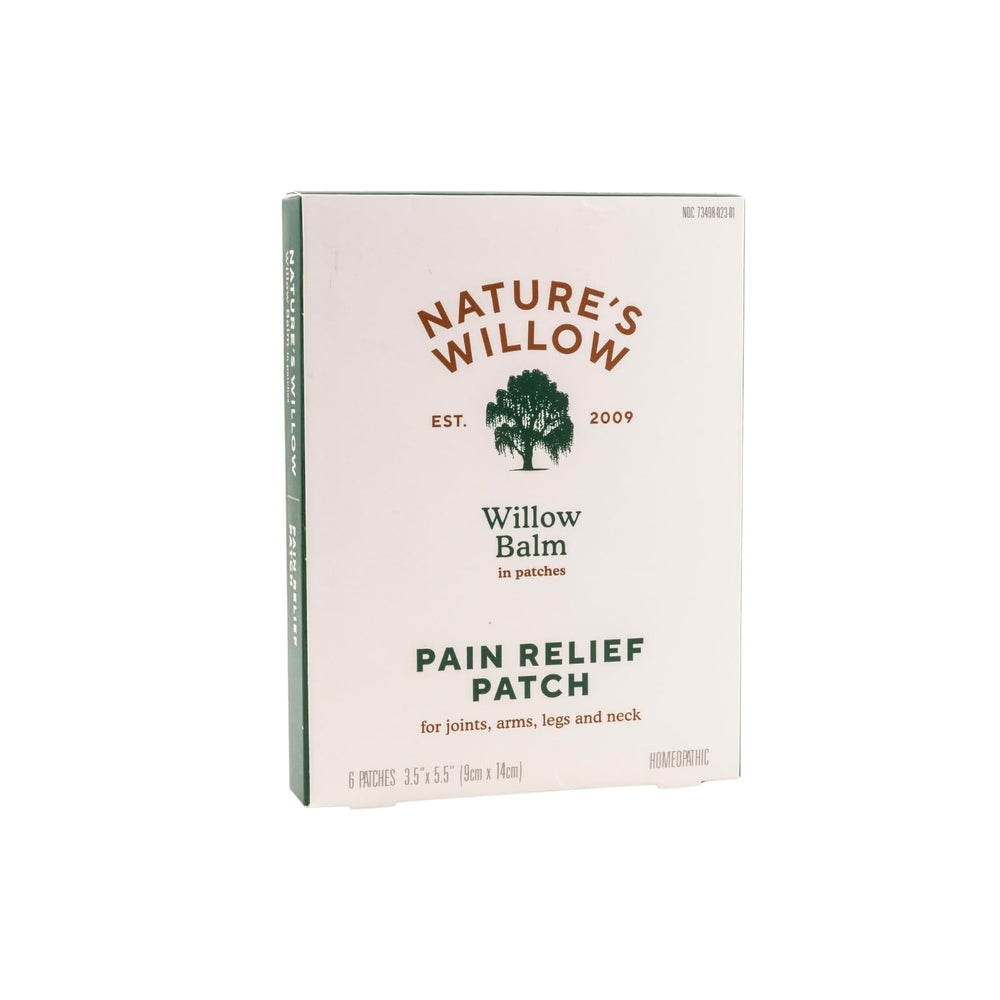 Nature's Willow Relief Patches packaging front highlights plant-based formula