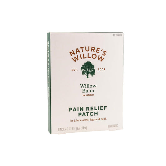 Nature's Willow Relief Patches packaging front highlights plant-based formula