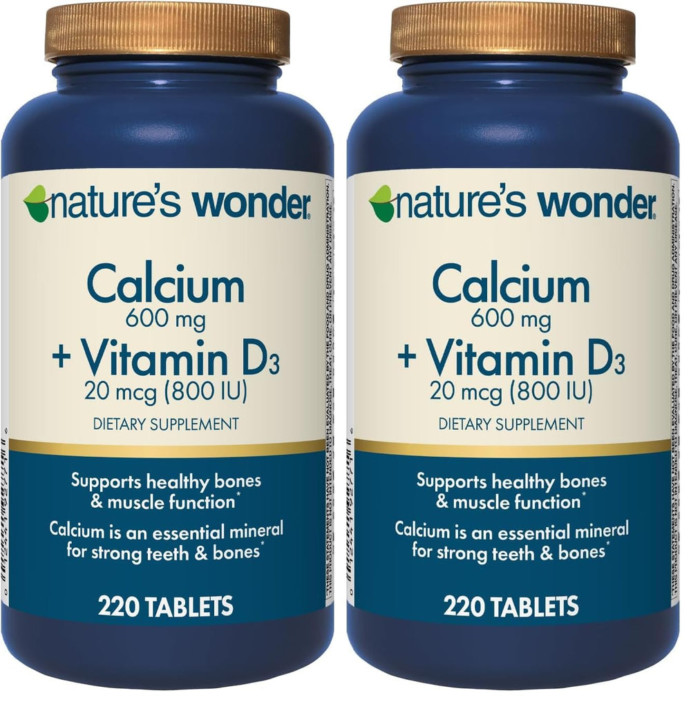 Front view of Nature's Wonder Calcium 600 mg with Vitamin D3 bottle – pack of 2