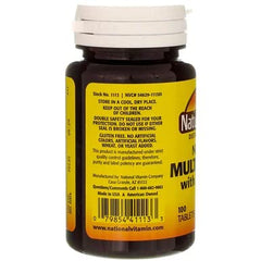 Back label of Nature's Blend No Iron Multivitamin bottle showing minerals