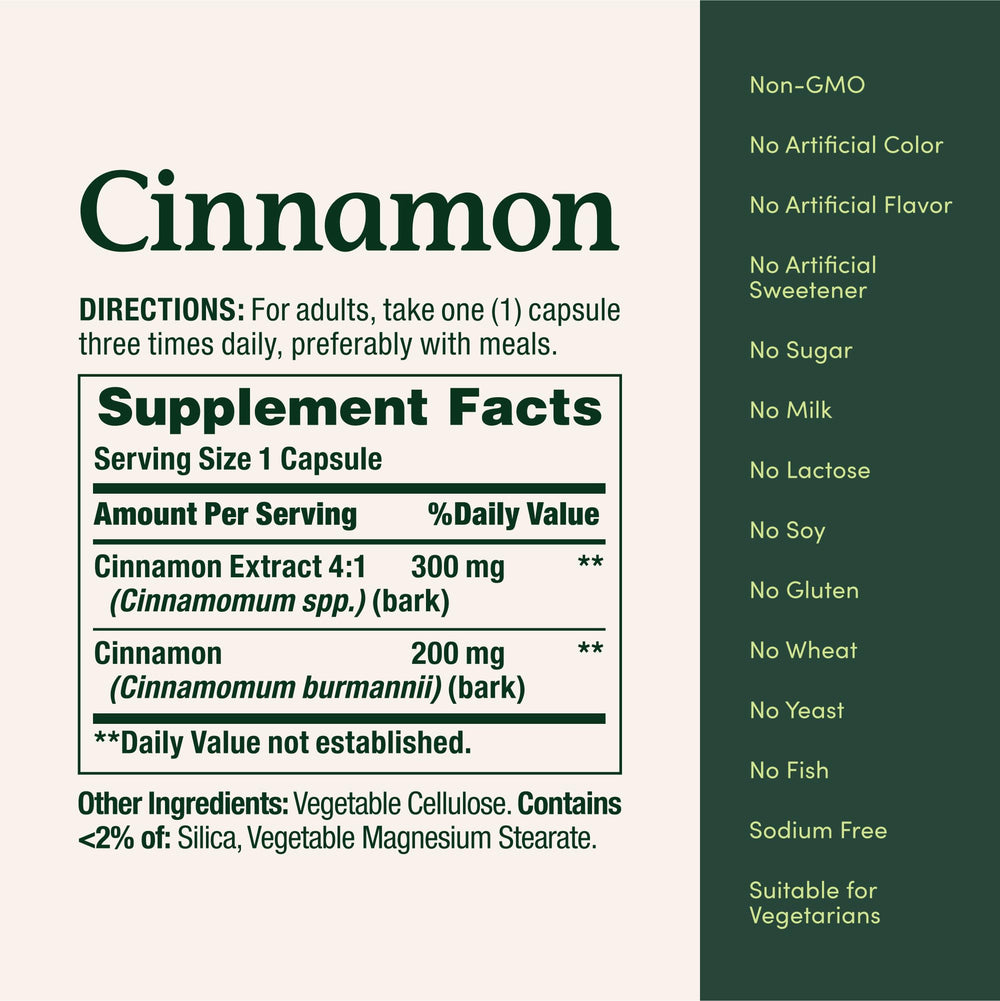 Side view of Nature's Bounty Cinnamon Capsules bottle