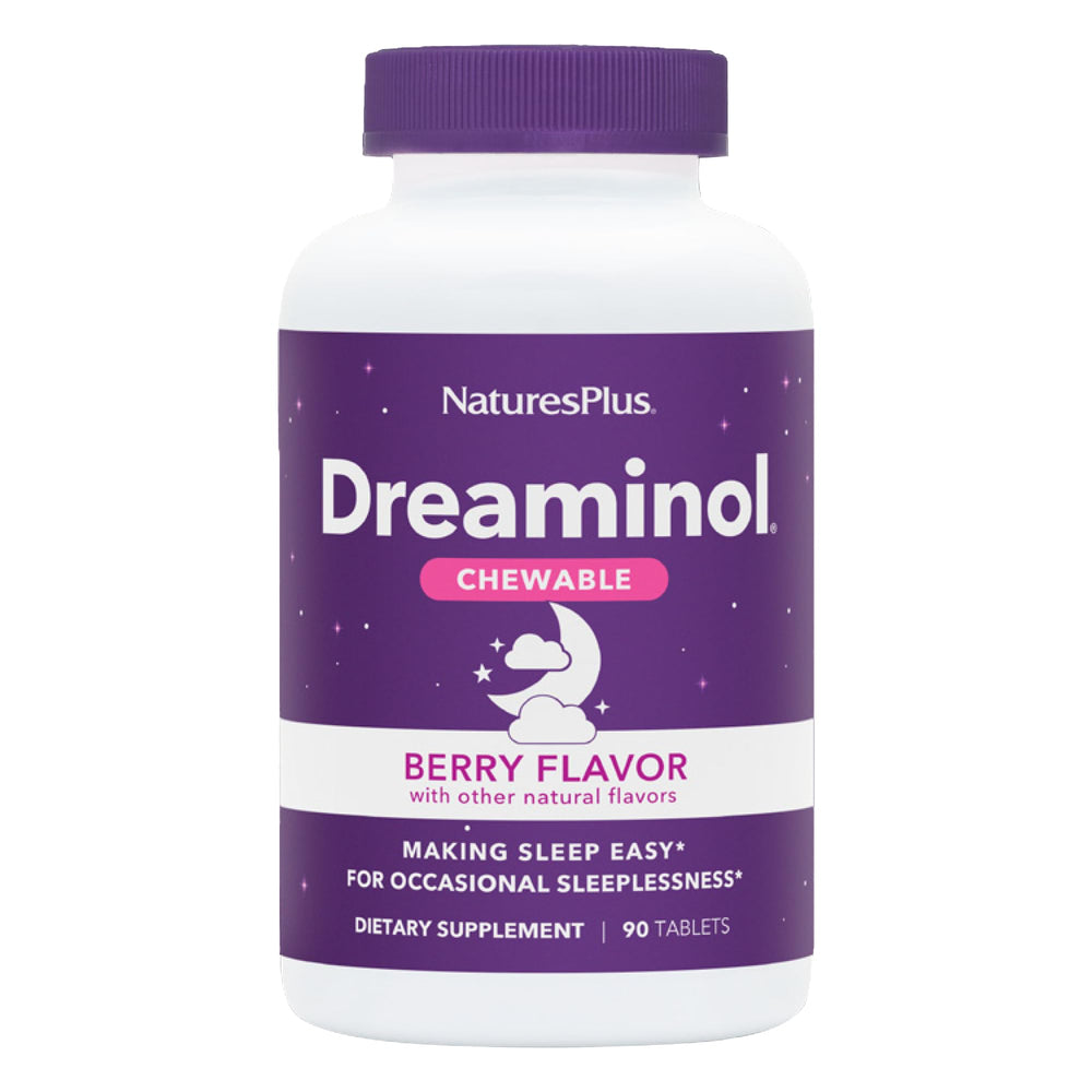 Natures Plus Dreaminol Chewable bottle and label displaying sleep support chewable