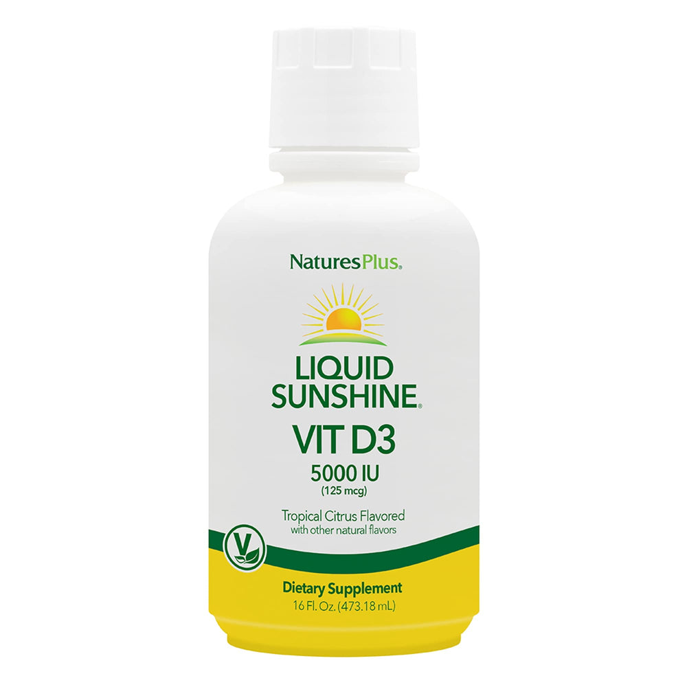 Front label of Natures Plus Liquid Sunshine Vitamin D3 5000 IU bottle, 16 oz