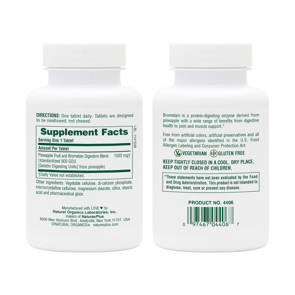 Natures Plus Ultra Bromelain bottle with label