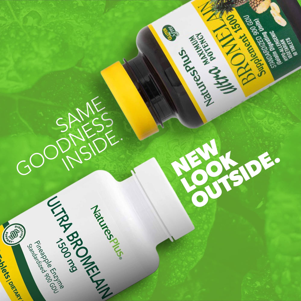 Close up of Bromelain label showing 1500 mg and 900 GDU