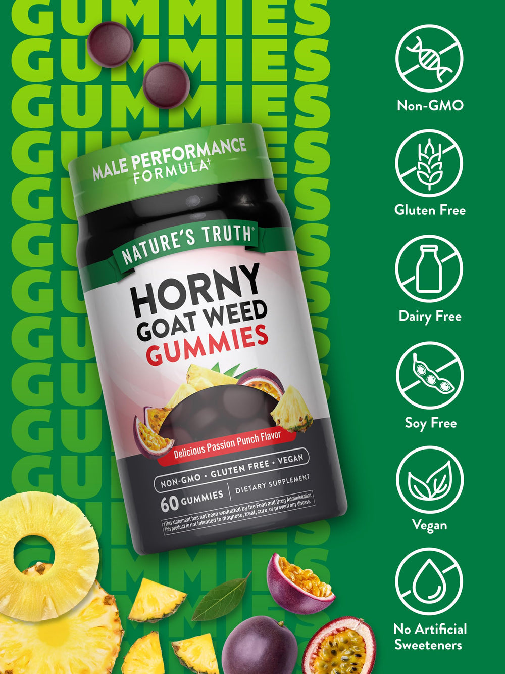 Close-up of Passion Punch flavor gummies