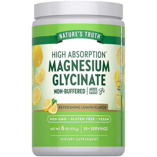Front view of Nature's Truth Magnesium Glycinate Powder Lemon 6 oz bottle