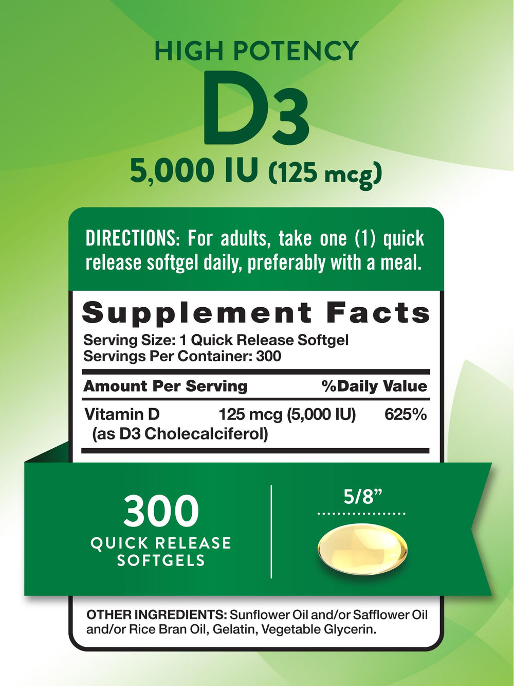 Label showing 125 mcg per softgel