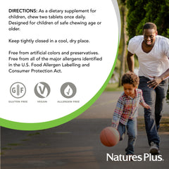 Ingredients and allergen label for NaturesPlus Animal Parade Gold