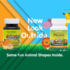 NaturesPlus Animal Parade KidGreenz Tropical Fruit flavor bottle back