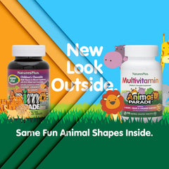 Assorted animal-shaped chewables in cherry, grape, and orange flavors