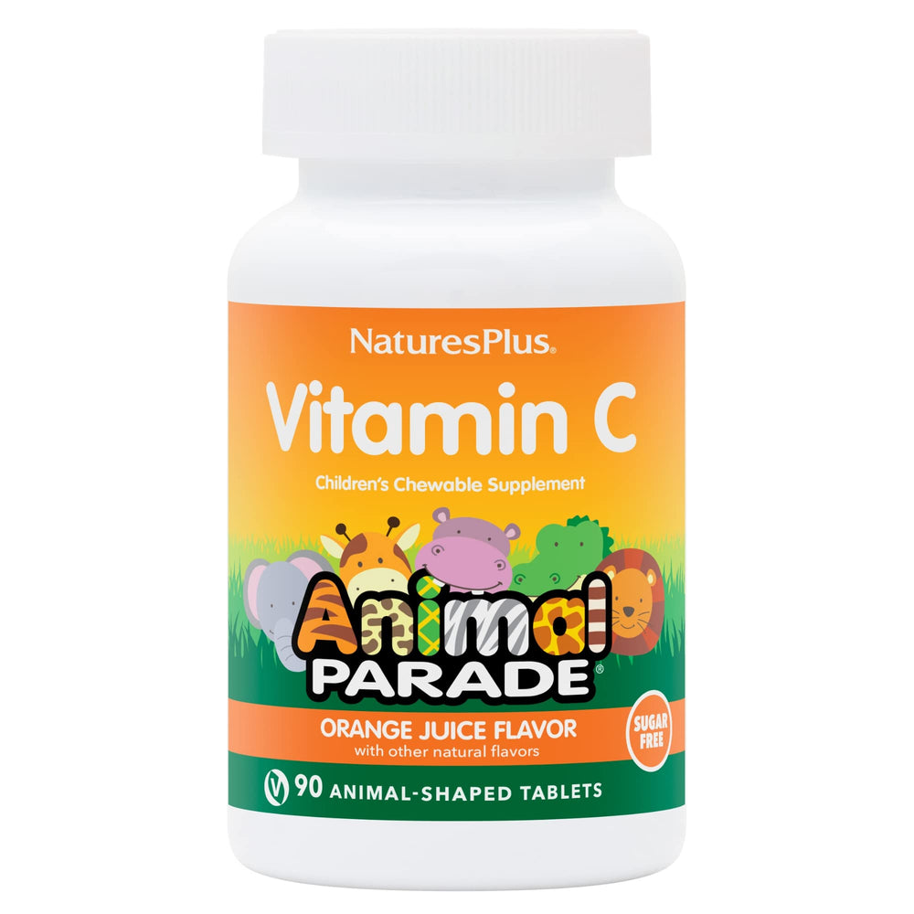 NaturesPlus Animal Parade Sugar-Free Vitamin C orange-flavored chewables in animal shapes