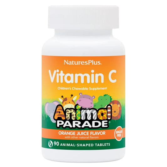 NaturesPlus Animal Parade Sugar-Free Vitamin C orange-flavored chewables in animal shapes