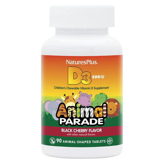 NaturesPlus Animal Parade Vitamin D3 for kids - Black Cherry flavor, 90 chewables