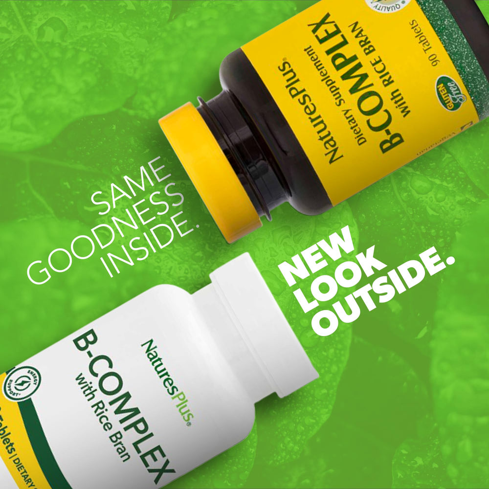 Close-up of product label B-Complex W/Rice Bran