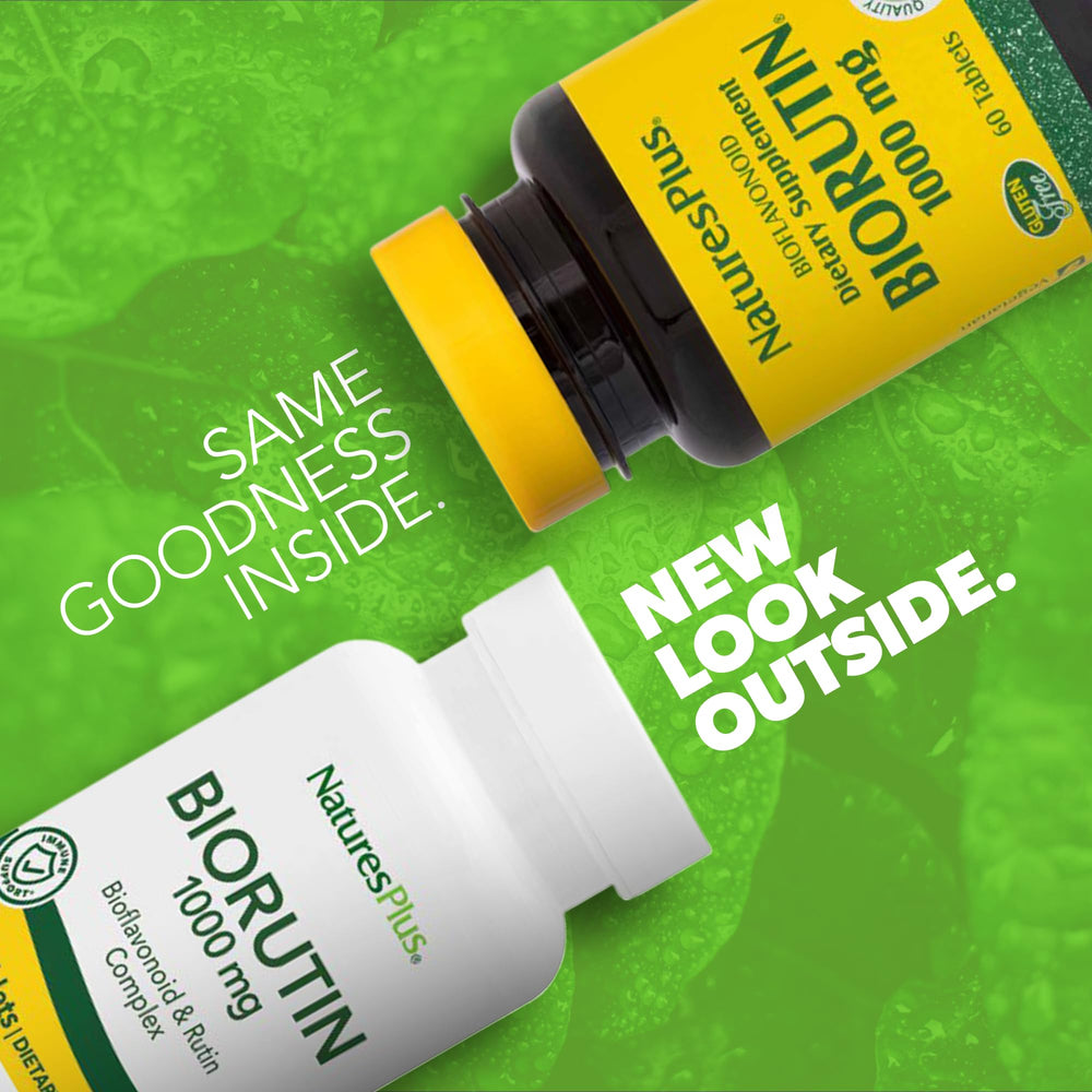 Close-up of Biorutin 1000 mg tablets - vegetarian & gluten-free