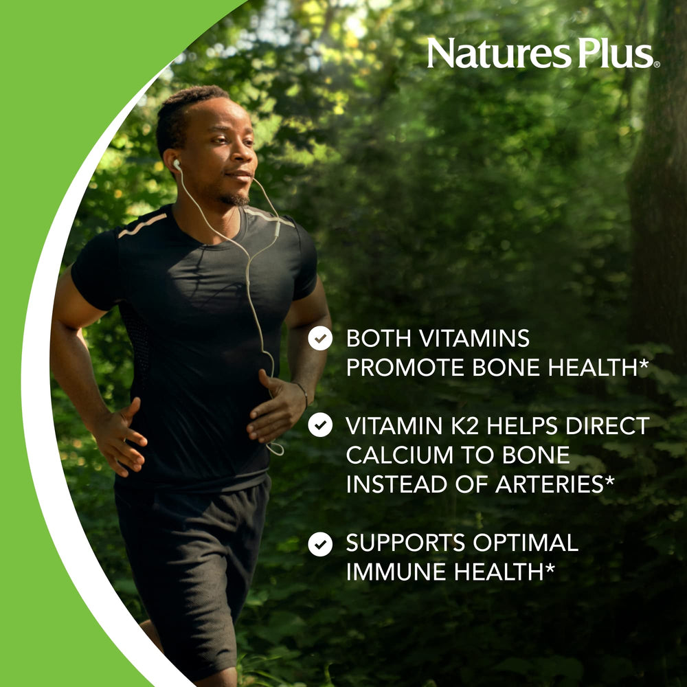 Bottle top of NaturesPlus D3 & K2 90 capsules