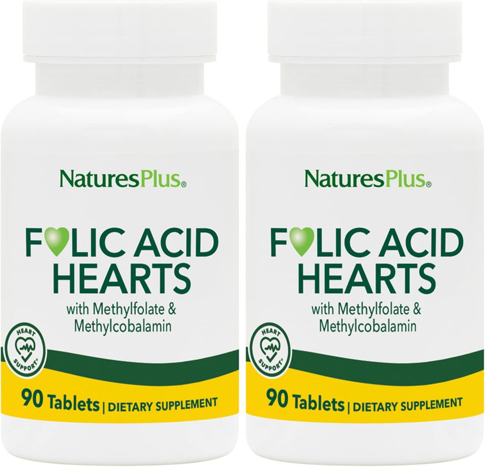 Front view of NaturesPlus Folic Acid Hearts 2-pack package