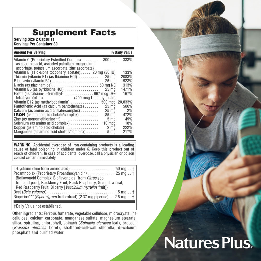 Close-up of 85 mg chelated iron capsules from Hema-Plex
