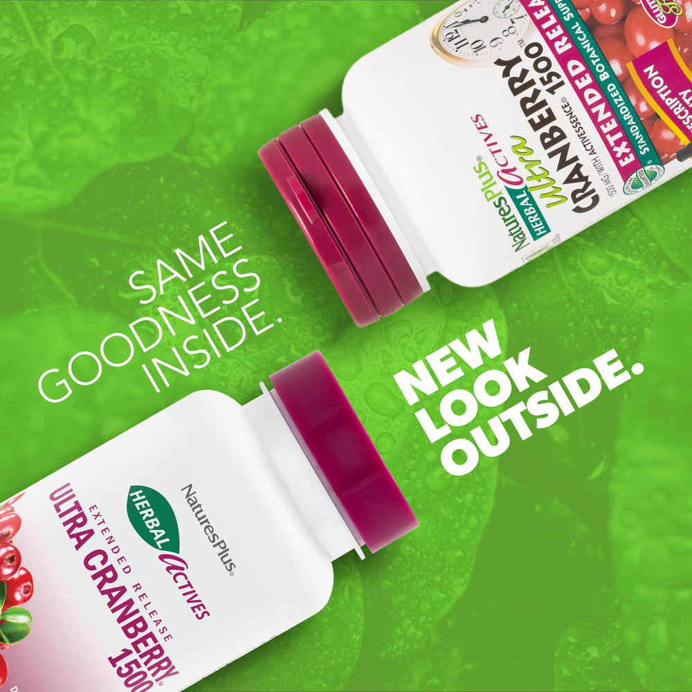 Back view of NaturesPlus Ultra Cranberry 1500 bottle with supplement facts