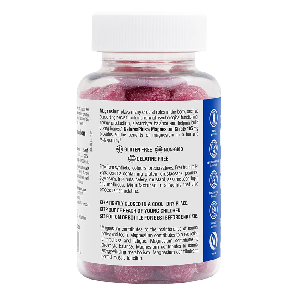 Ingredient list on Magnesium Citrate Gummies Raspberry label