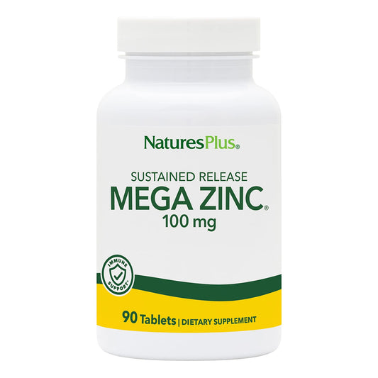 Hero image: NaturesPlus Mega Zinc 100 mg sustained-release tablets bottle
