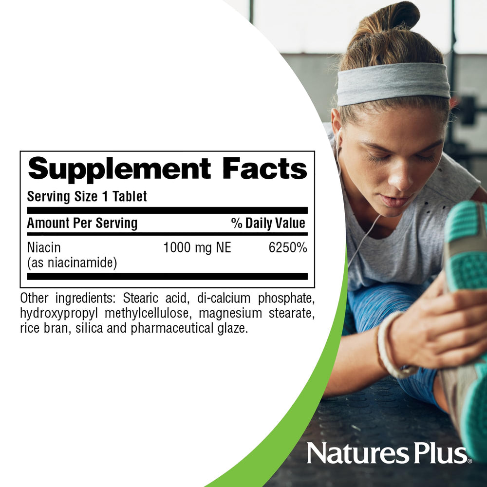 Packaging box and bottle of NaturesPlus Niacinamide 1000 mg