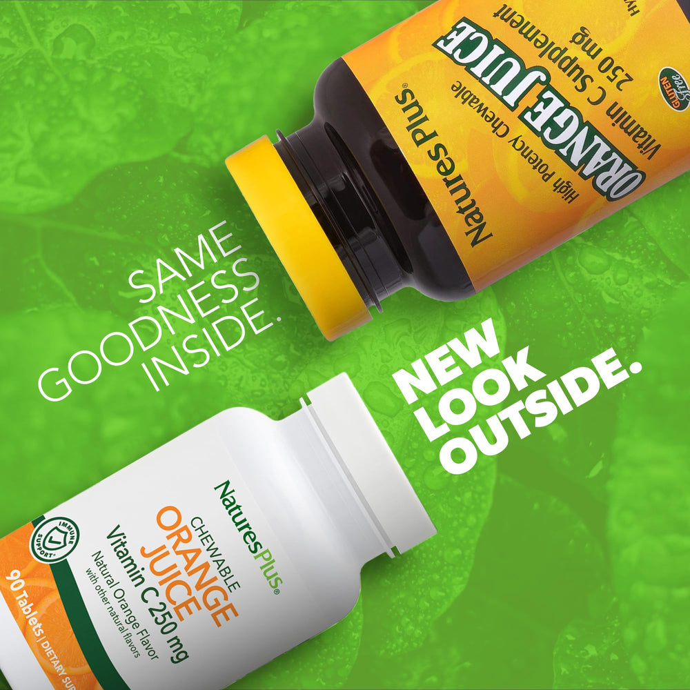Close-up of orange-flavored vitamin C chewable tablets ingredients