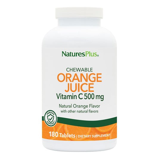 Front view of two-pack bottle of NaturesPlus Orange Juice Vitamin C 500 mg 180 chewables