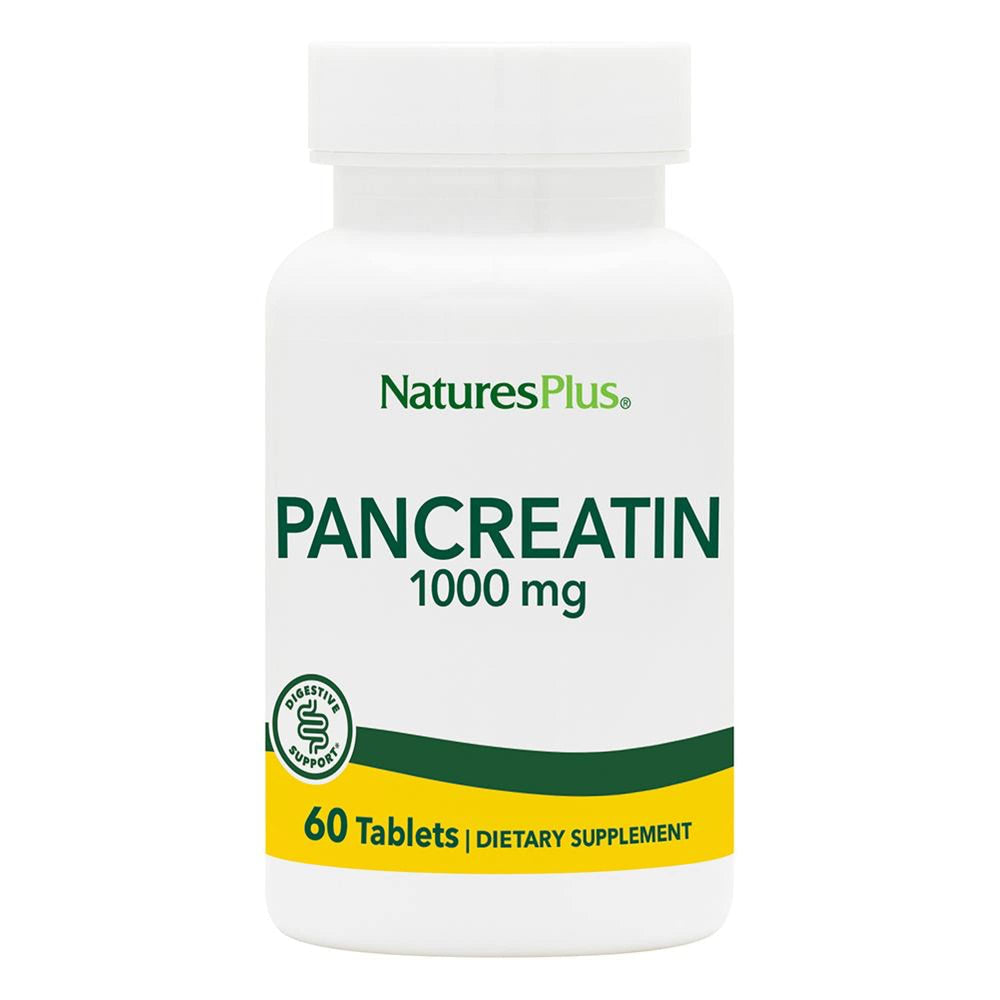 Front view of NaturesPlus Pancreatin 1000 mg 60 tablets bottle