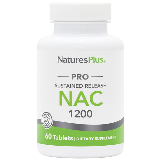 Front view of NaturesPlus PRO NAC 1200 mg bottle with 60 tablets