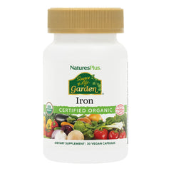 Bottle of NaturesPlus Source of Life Garden Organic Iron 18 mg vegan capsules