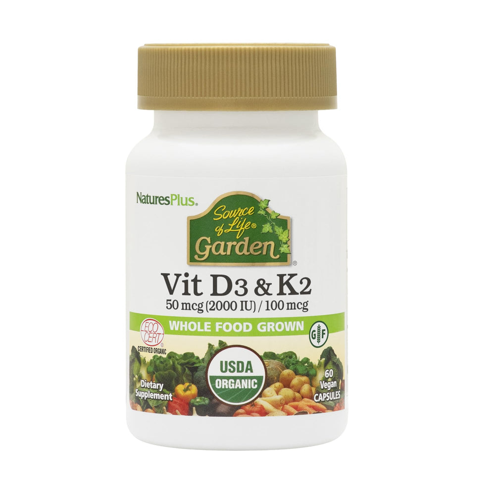 NaturesPlus Source of Life Garden Vitamin D3 & K2 bottle front view