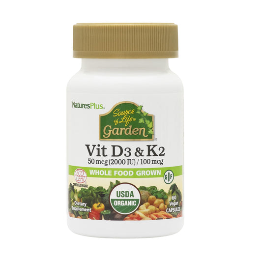 NaturesPlus Source of Life Garden Vitamin D3 & K2 bottle front view
