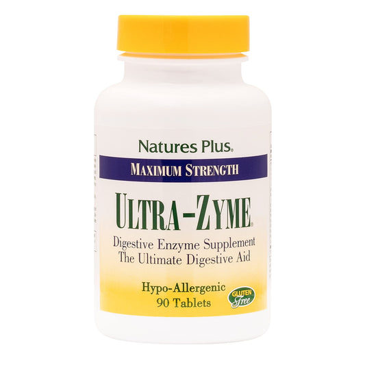 NaturesPlus Ultra-Zyme 90 tablets bottle showing digestive enzyme supplement
