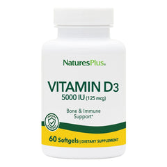 Front view of NaturesPlus Vitamin D3 5000 IU 60 softgels bottle