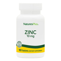NaturesPlus Zinc Tablets bottle label showing 10 mg zinc and 90 servings