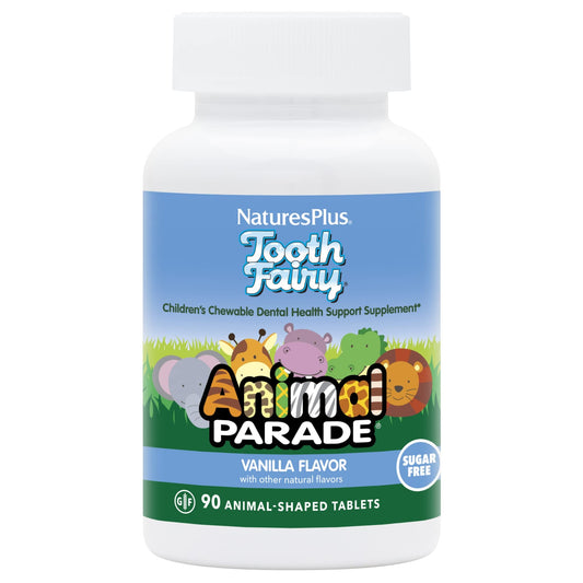 Front view of NaturesPlus Animal Parade Tooth Fairy chewables packaging